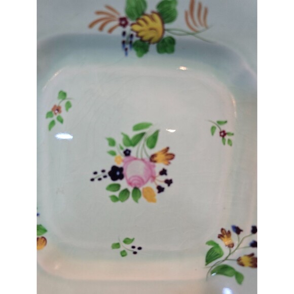 Adams Calyx Ware Hand Painted Lowestoft Square Platter Floral Border England - Picture 2 of 10